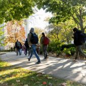 Students walking on campus